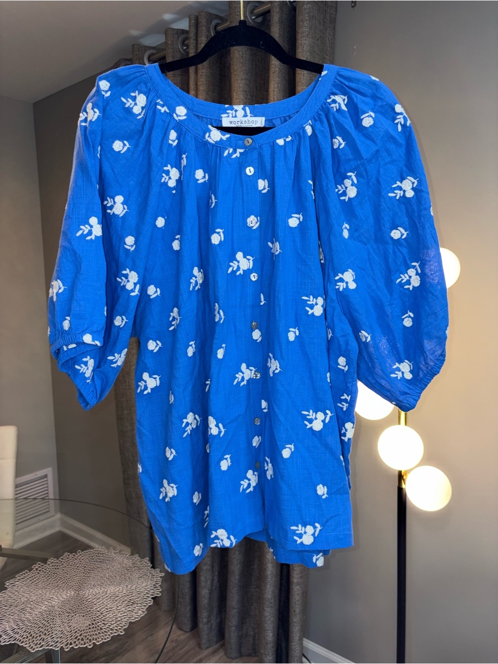 Workshop Republic Clothing Cobalt Blue Floral Button-Front Tunic
